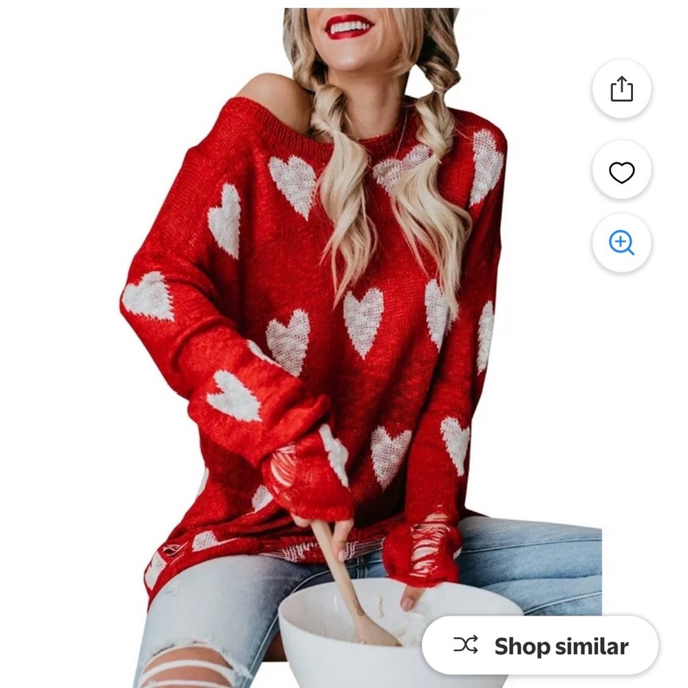 Hearts Distressed Look Pullover Sweater Size 2X